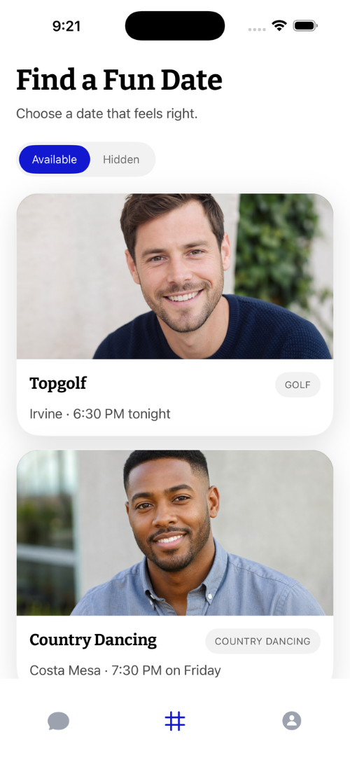 Rove app showing a posted date plan